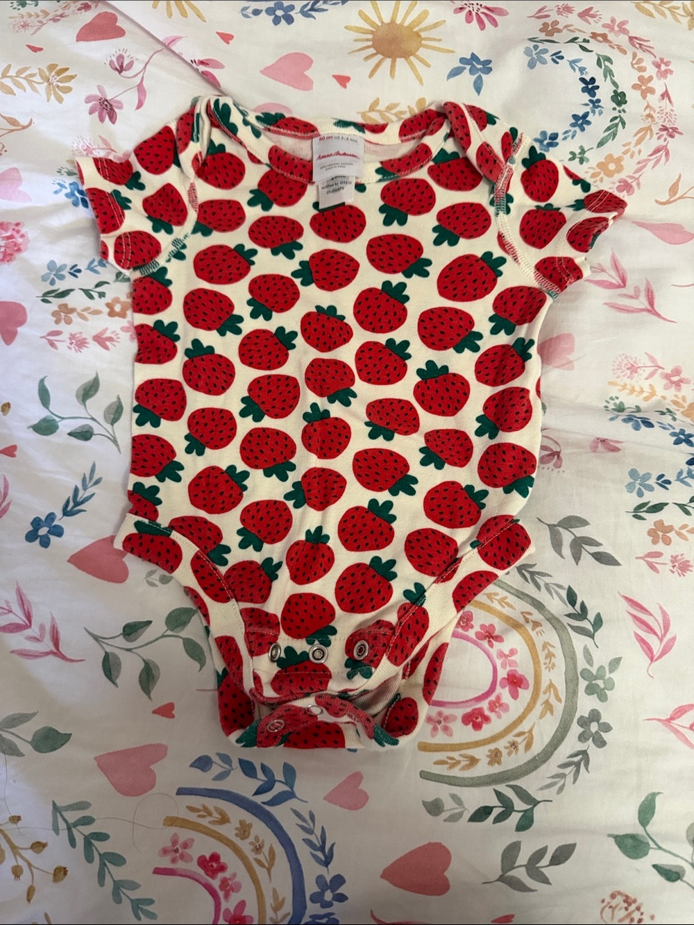 Hanna Andersson Cream One-Piece with Red Strawberry Print